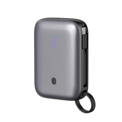 Lādētājakumulators 10000 mAh 20W Power Delivery Compact ar iebūvētu ievelkamu USB-C vadu 1m melna