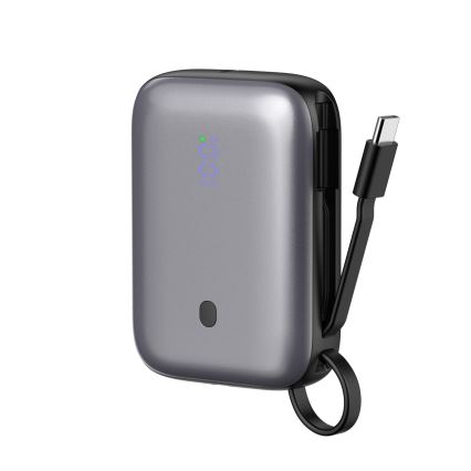 Lādētājakumulators 10000 mAh 20W Power Delivery Compact ar iebūvētu ievelkamu USB-C vadu 1m melna