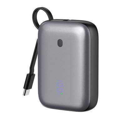 Lādētājakumulators 10000 mAh 20W Power Delivery Compact ar iebūvētu ievelkamu USB-C vadu 1m melna
