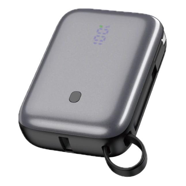 Lādētājakumulators 10000 mAh 20W Power Delivery Compact ar iebūvētu ievelkamu USB-C vadu 1m melna