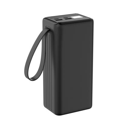 Lādētājakumulators 40000 mAh 65W Power Delivery 2xUSB-A + 2xUSB-C ar LED lukturi un USB-C vads 1m melna