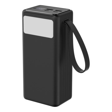 Lādētājakumulators 40000 mAh 65W Power Delivery 2xUSB-A + 2xUSB-C ar LED lukturi un USB-C vads 1m melna