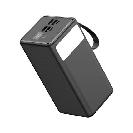 Lādētājakumulators 60000 mAh 20W Power Delivery 4xUSB-A + 2xUSB-C ar LED lukturi un USB-C vads 1m melna