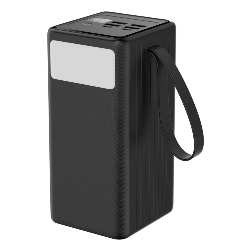 Lādētājakumulators 60000 mAh 20W Power Delivery 4xUSB-A + 2xUSB-C ar LED lukturi un USB-C vads 1m melna