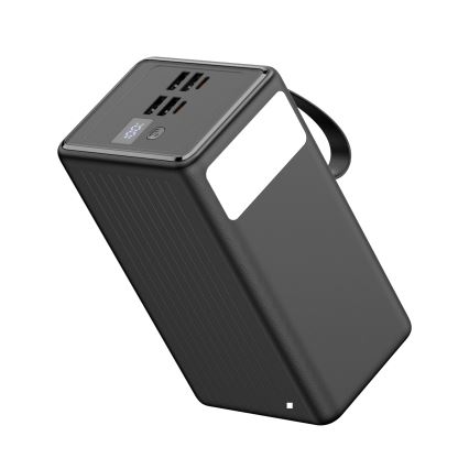 Lādētājakumulators 70000 mAh 20W Power Delivery 4xUSB-A + 2xUSB-C ar LED lukturii un USB-C vadu 1m melna