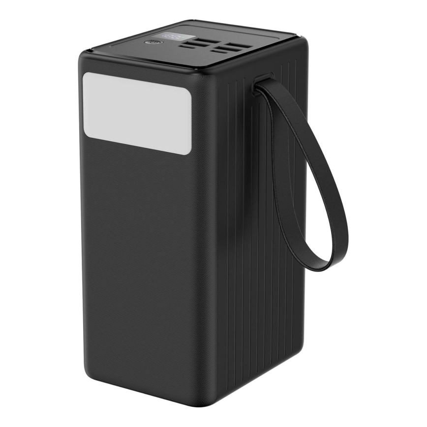 Lādētājakumulators 70000 mAh 20W Power Delivery 4xUSB-A + 2xUSB-C ar LED lukturii un USB-C vadu 1m melna