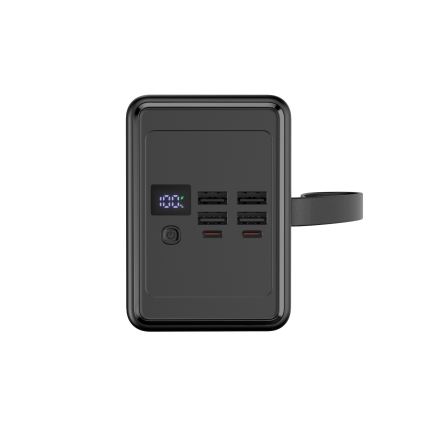 Lādētājakumulators 80000 mAh 20W Power Delivery 4xUSB-A + 2xUSB-C ar LED lukturi un USB-C vads 1m melna