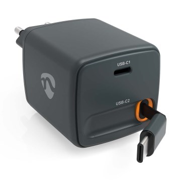 Lādētājs ar ievelkamu kabeli Power Delivery 65W 2xUSB-C melns