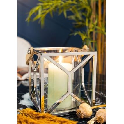 Laterna LAMPION 21 cm spīdīgi hromēts/brūna