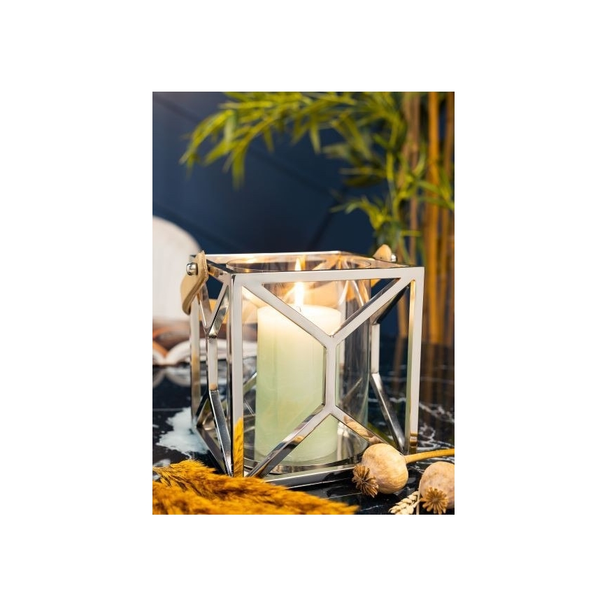 Laterna LAMPION 21 cm spīdīgi hromēts/brūna