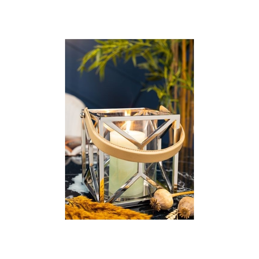 Laterna LAMPION 21 cm spīdīgi hromēts/brūna