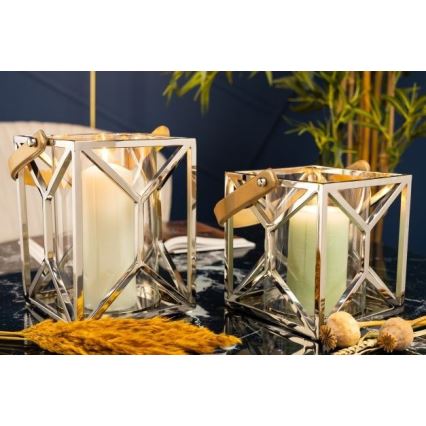 Laterna LAMPION 21 cm spīdīgi hromēts/brūna