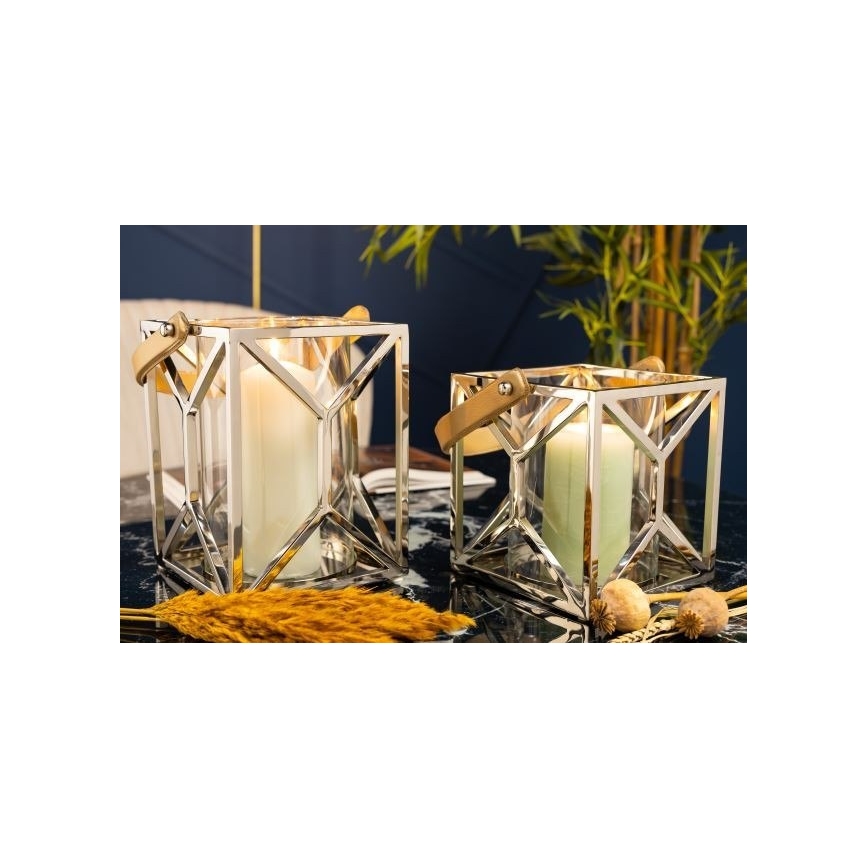 Laterna LAMPION 21 cm spīdīgi hromēts/brūna