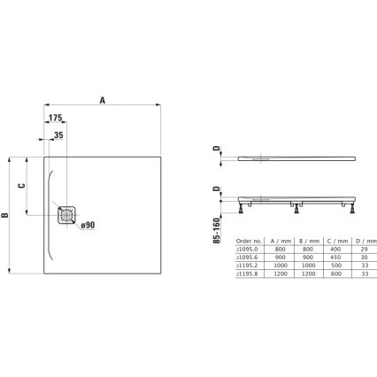 LAUFEN H2109560000001 - Kvadrātveida dušas paliktnis PRO 90x90 cm marbond/balts
