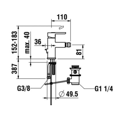 LAUFEN H3410810041141 - Bidē krāns + noteka ar pārplūdi LUA spīdīgi hromēts