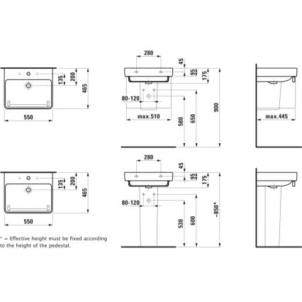 LAUFEN H8109620001041 - Izlietne uz virsmas/pie sienas PRO 55x46,5 cm keramika/balta