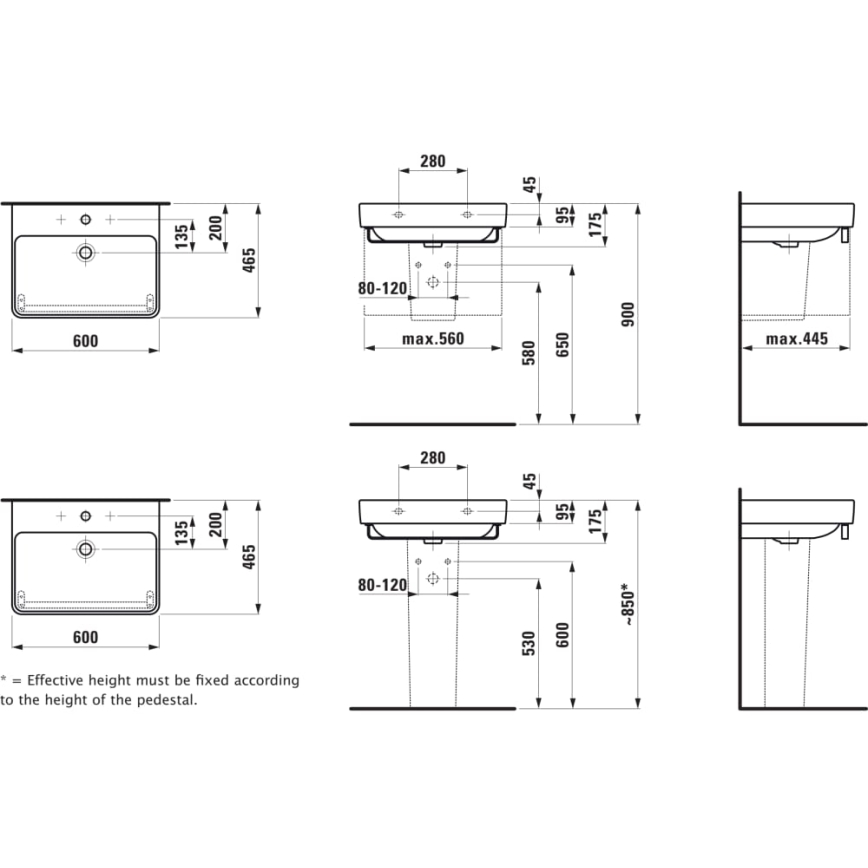 LAUFEN H8109630001091 - Galda virsmas izlietne/pie sienas stiprināma PRO 60x46,5 cm keramika/balta