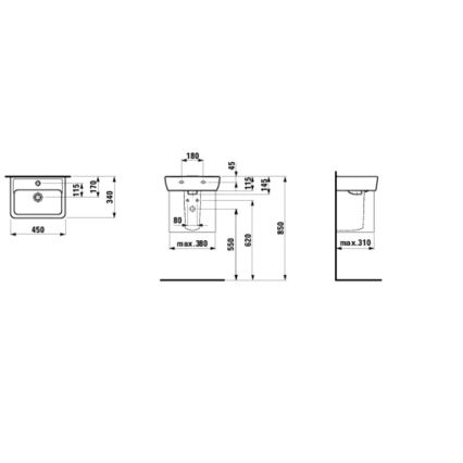 LAUFEN H8119510001041 - Galda virsmas izlietne/pie sienas stiprināma PRO 45x34 cm keramika/balta