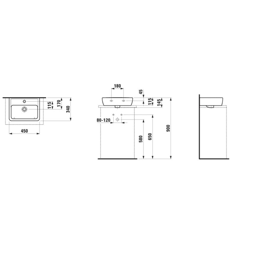 LAUFEN H8119520001041 - Galda virsmas izlietne PRO 45x34 cm keramika/balta