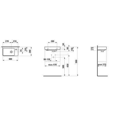 LAUFEN H8159540001041 - Pie sienas uzstādāma PRO izlietne 48x28 cm keramika/balta