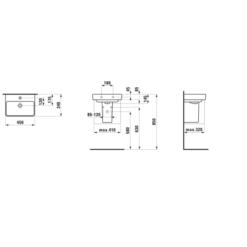 LAUFEN H8159610001041 - Virsmas/piekarināmā izlietne PRO 45x34 cm keramika/balta