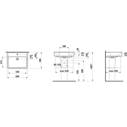 LAUFEN H8166120001311 - Stūra piekarināmā izlietne PRO 45x46 cm keramika/balta