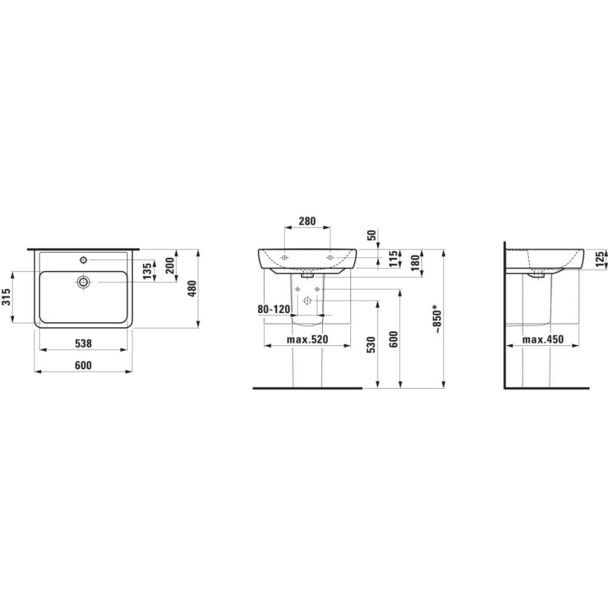 LAUFEN H8166120001311 - Stūra piekarināmā izlietne PRO 45x46 cm keramika/balta
