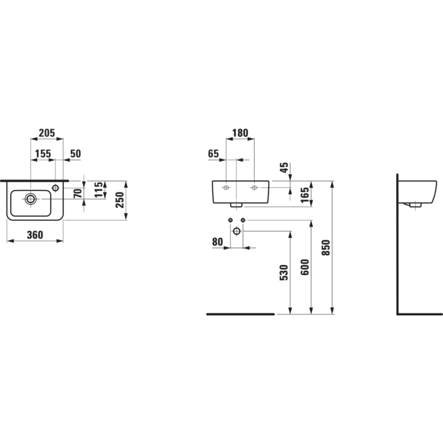 LAUFEN H8169550001061 - Pie sienas stiprināma izlietne PRO 36x25 cm keramika/balta
