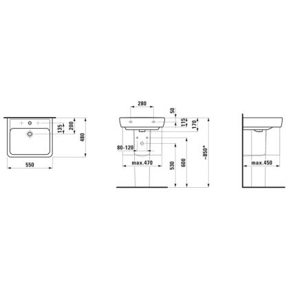 LAUFEN H8189510001041 - Galda virsmas izlietne/pie sienas stiprināma PRO 55x48 cm keramika/balta