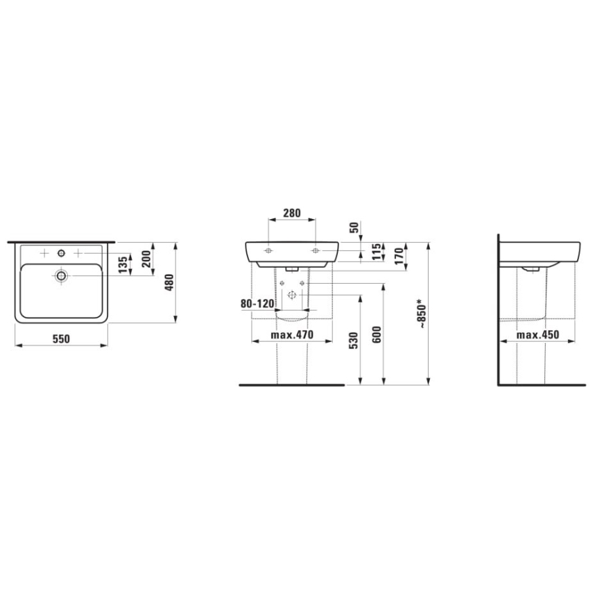 LAUFEN H8189510001041 - Galda virsmas izlietne/pie sienas stiprināma PRO 55x48 cm keramika/balta