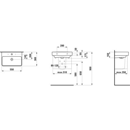 LAUFEN H8189580001041 - PRO virsmas/uz sienas uzstādāma izlietne 55x38 cm keramika/balta