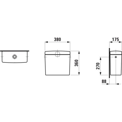 LAUFEN H8269520009721 - PRO skalošanas tvertne ar sānu pieslēgumu, keramika/balta