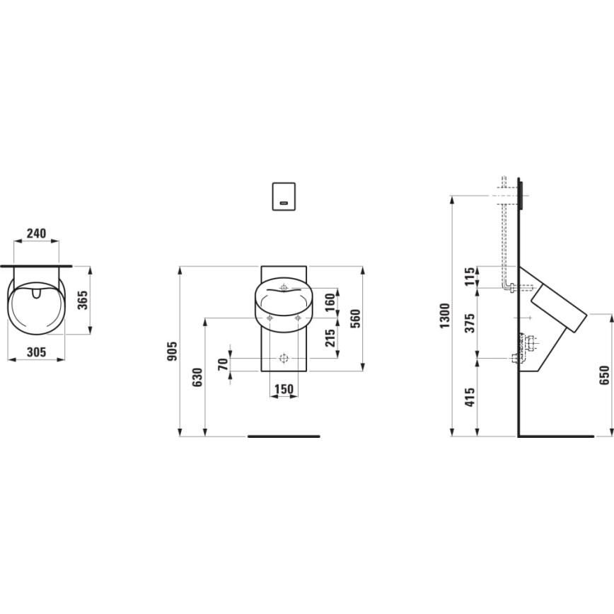LAUFEN H8402850200001 - Pisuārs VAL, aizmugurējais ūdens pievads, aizmugurējā kanalizācijas izvade, keramika, spīdīgi melna