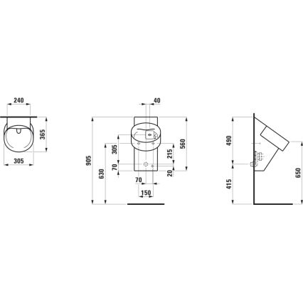 LAUFEN H8402860200001 - Pisuārs ar VAL sensoru 230V, aizmugurējais ūdens pievads, aizmugurējā noteka, keramika/spīdīgi melns