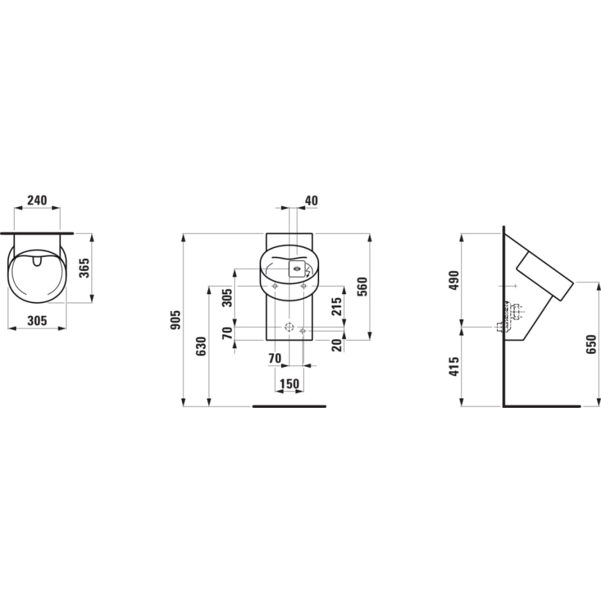 LAUFEN H8402860200001 - Pisuārs ar VAL sensoru 230V, aizmugurējais ūdens pievads, aizmugurējā noteka, keramika/spīdīgi melns