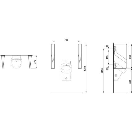 LAUFEN H8472800200001 - Pisuāra dalītājs VAL 69 x 37 cm, keramika / spīdīgi melna apdare