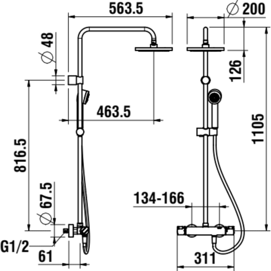 LAUFEN HF500957100600 - Dušas komplekts ar termostatisko krānu CITYPRO spīdīgi hromēts