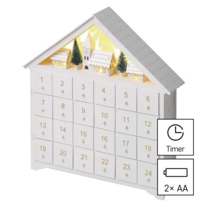 LED Adventes kalendārs 8xLED/2xAA balta