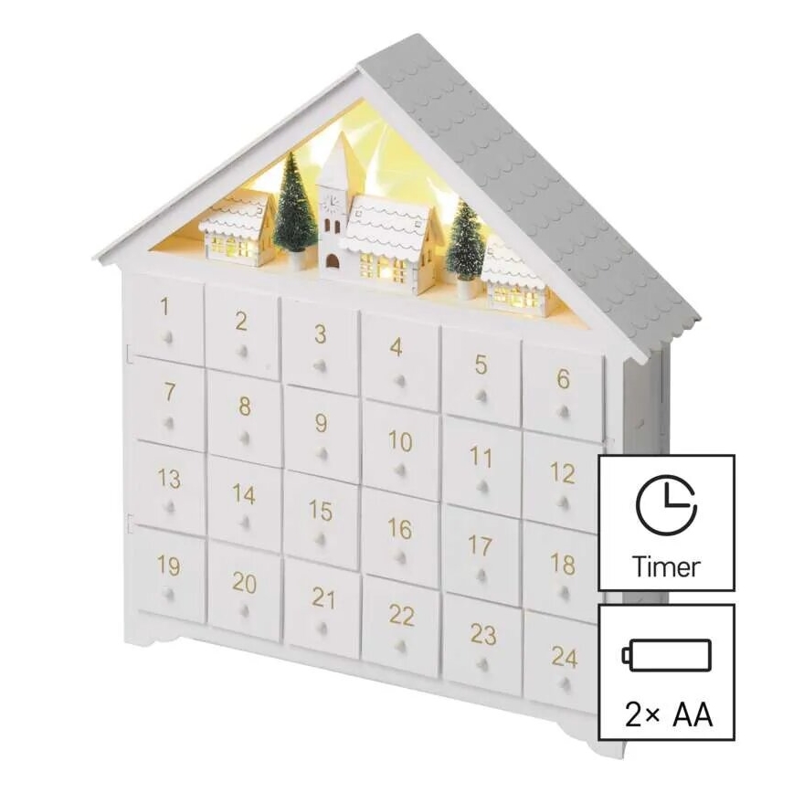 LED Adventes kalendārs 8xLED/2xAA balta