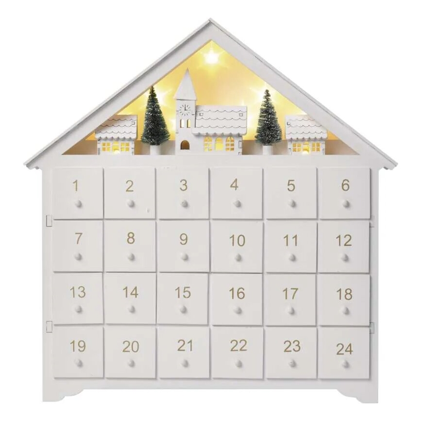 LED Adventes kalendārs 8xLED/2xAA balta