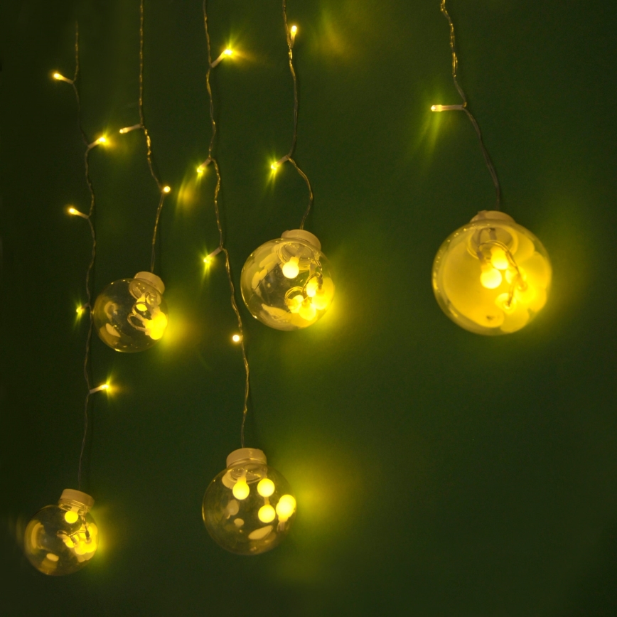 LED aizkars WISH BALLS, 108 LED, 8 režīmi, 4,5 m, silti balta