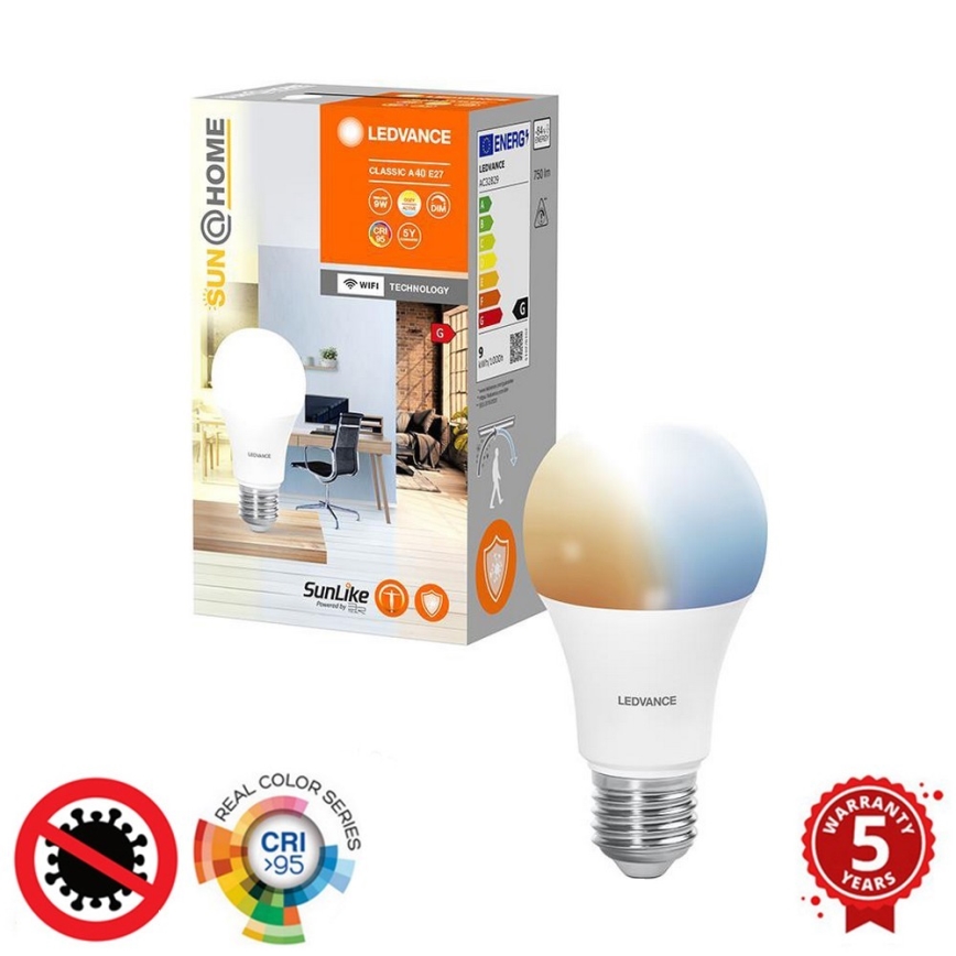 LED Aptumšojama antibakteriāla spuldze A40 E27/9W/230V Wi-Fi - Ledvance