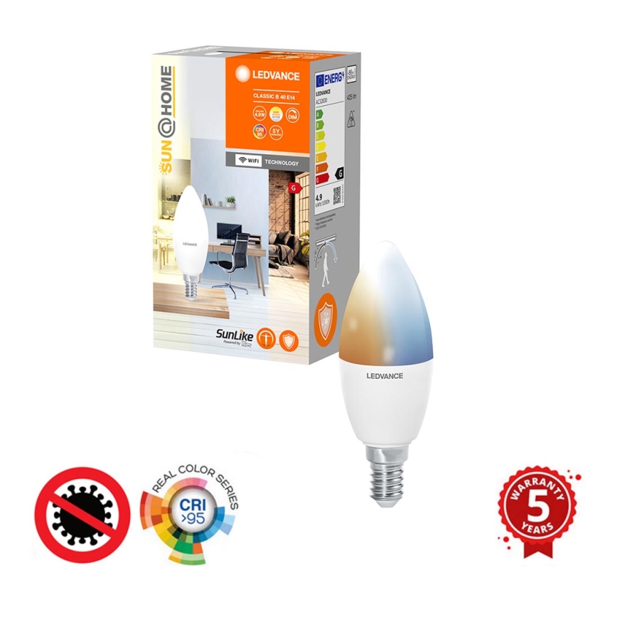 LED Aptumšojama antibakteriāla spuldze B40 E14/4,9W/230V Wi-Fi - Ledvance