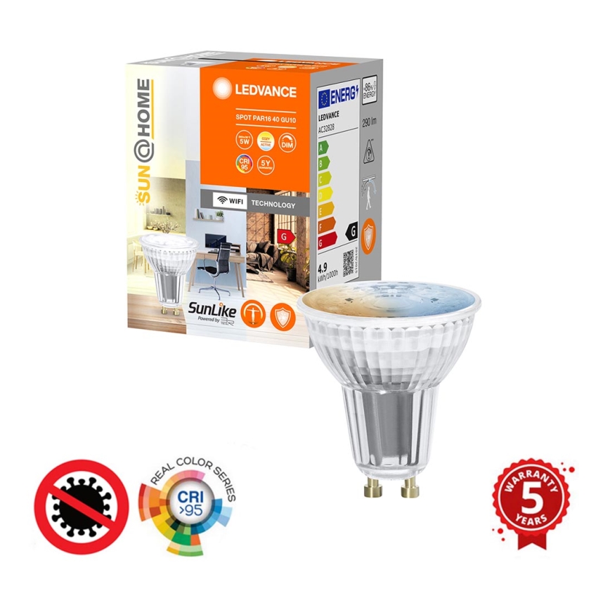 LED Aptumšojama antibakteriāla spuldze PAR16 GU10/4,9W/230V Wi-Fi - Ledvance