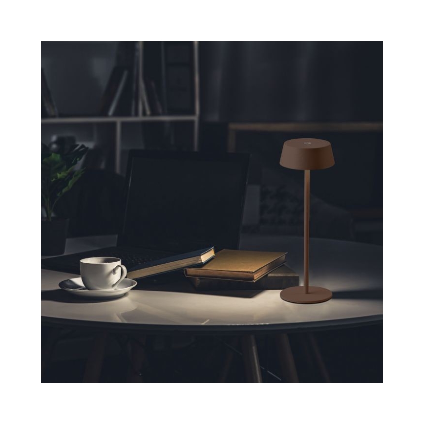 LED Aptumšojama āra skārienvadāma uzlādējama galda lampa LED/2W/5V 4400 mAh IP54 brūna