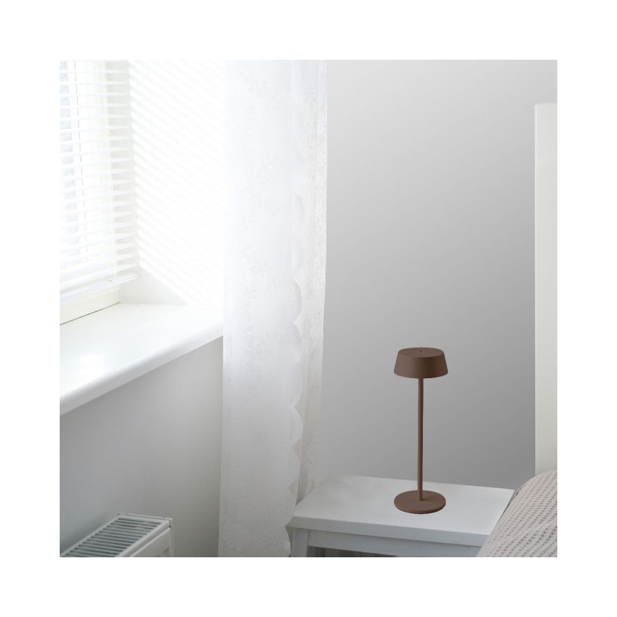 LED Aptumšojama āra skārienvadāma uzlādējama galda lampa LED/2W/5V 4400 mAh IP54 brūna