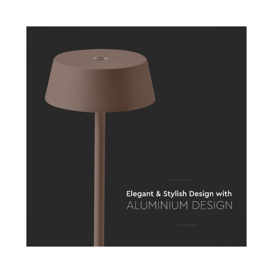 LED Aptumšojama āra skārienvadāma uzlādējama galda lampa LED/2W/5V 4400 mAh IP54 brūna
