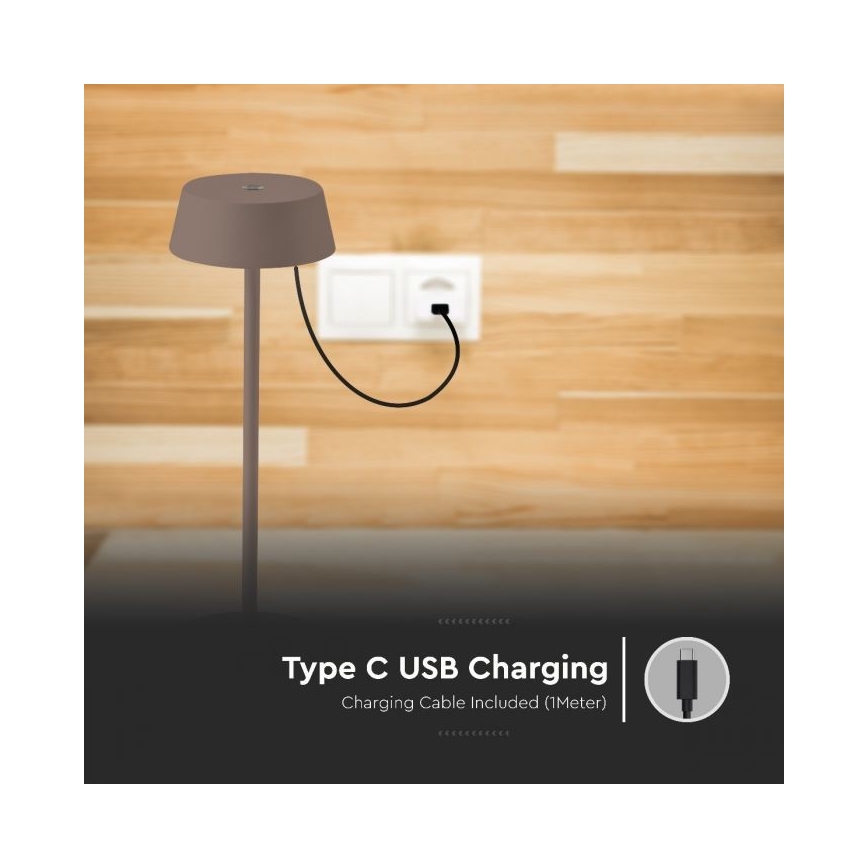LED Aptumšojama āra skārienvadāma uzlādējama galda lampa LED/2W/5V 4400 mAh IP54 brūna