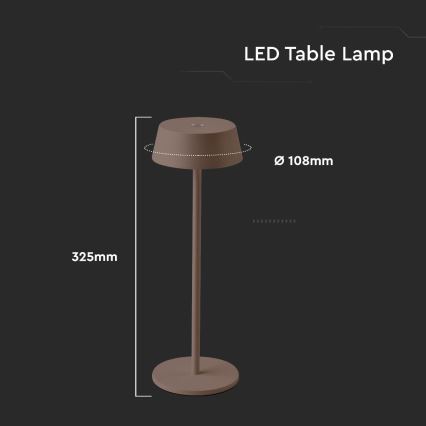 LED Aptumšojama āra skārienvadāma uzlādējama galda lampa LED/2W/5V 4400 mAh IP54 brūna