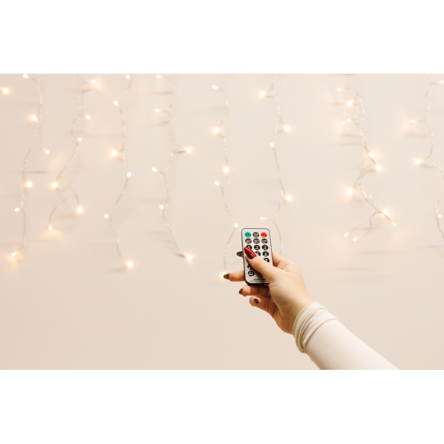 LED Aptumšojama āra Ziemassvētku aizkars CURTAIN 360xLED/8,4W/230V 2x2 m IP44 silti balta + tālvadības pults